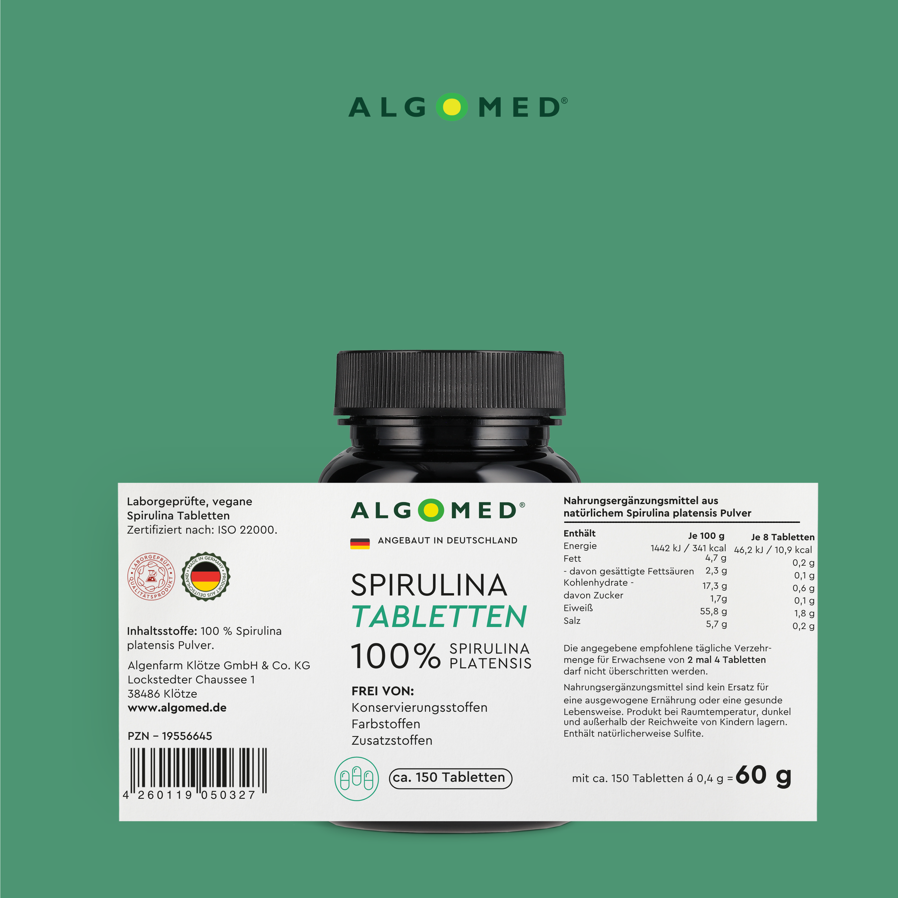 Algomed Spirulina Tabletten 60g Inhaltstabelle