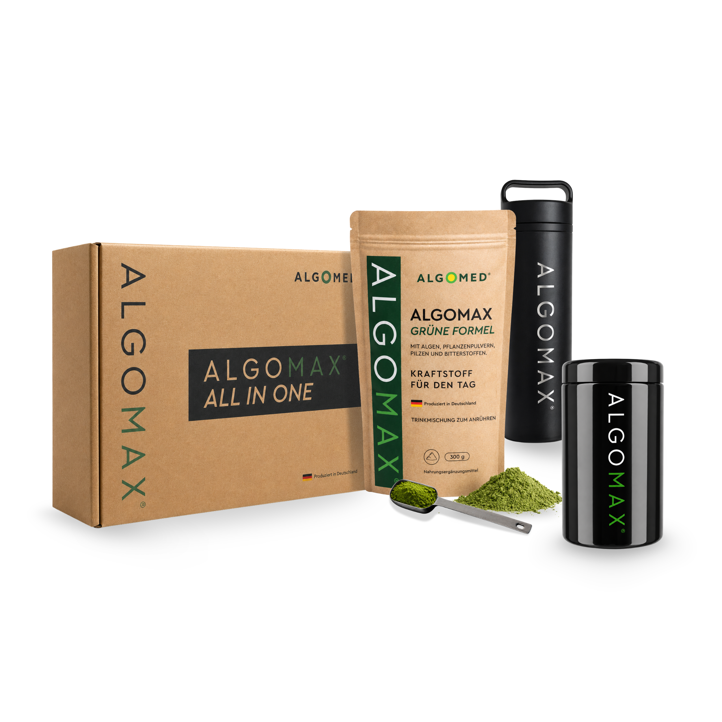 ALGOMAX Einmaliger Kauf jetzt neu im Shop erhältlich. Mit dem Willkommenspaket ( ALGOMAX Shaker, Violettglas, Löffel und einem Handtuch).
Und dem ALGOMAX Grüne Formel Pulver 300g. Laborgeprüft, Produziert in Deutschland und entwickelt von Biologen und Ernährungswissenschaftlern.
