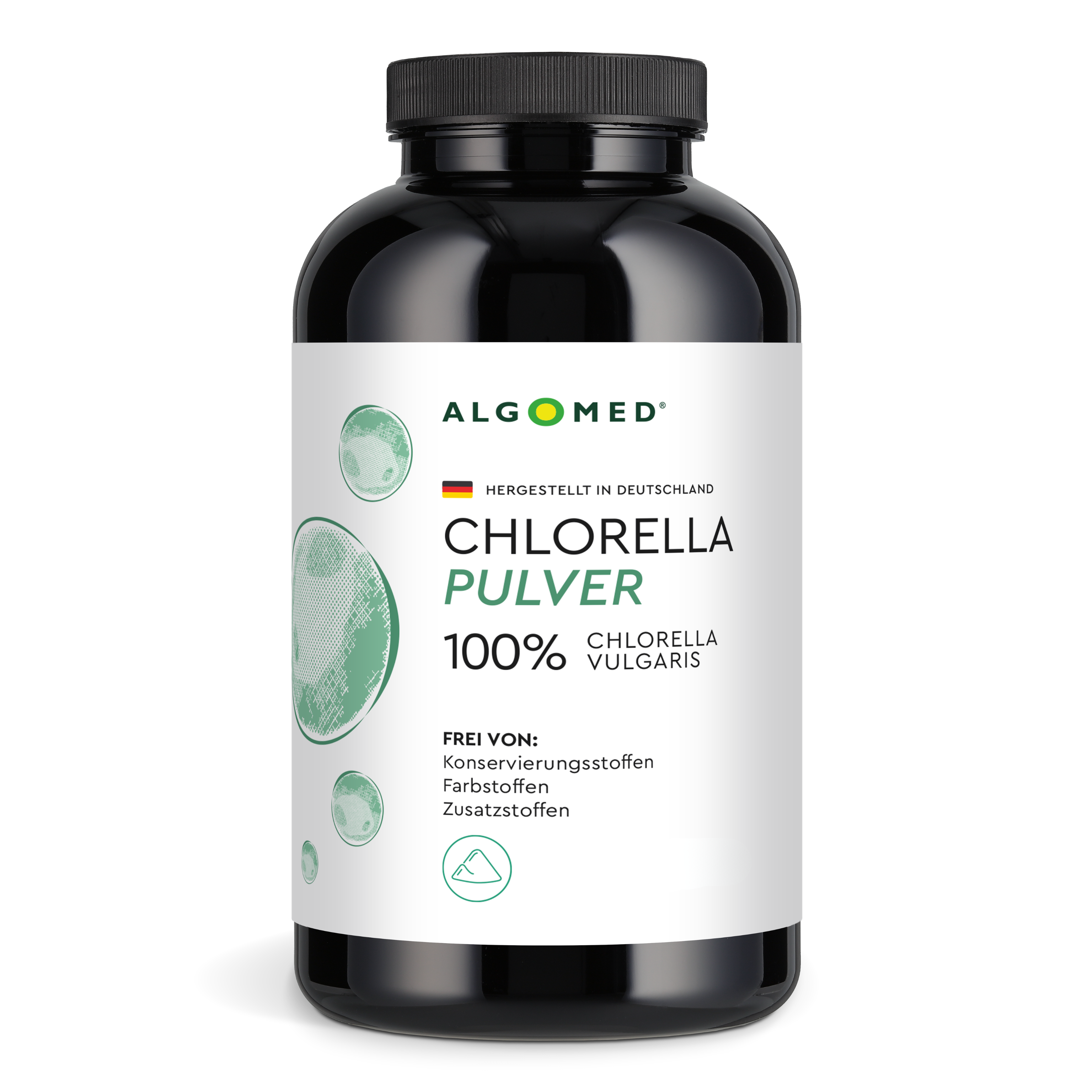Algomed Chlorella Pulver aus Deutschland in der 350g Verpackung.