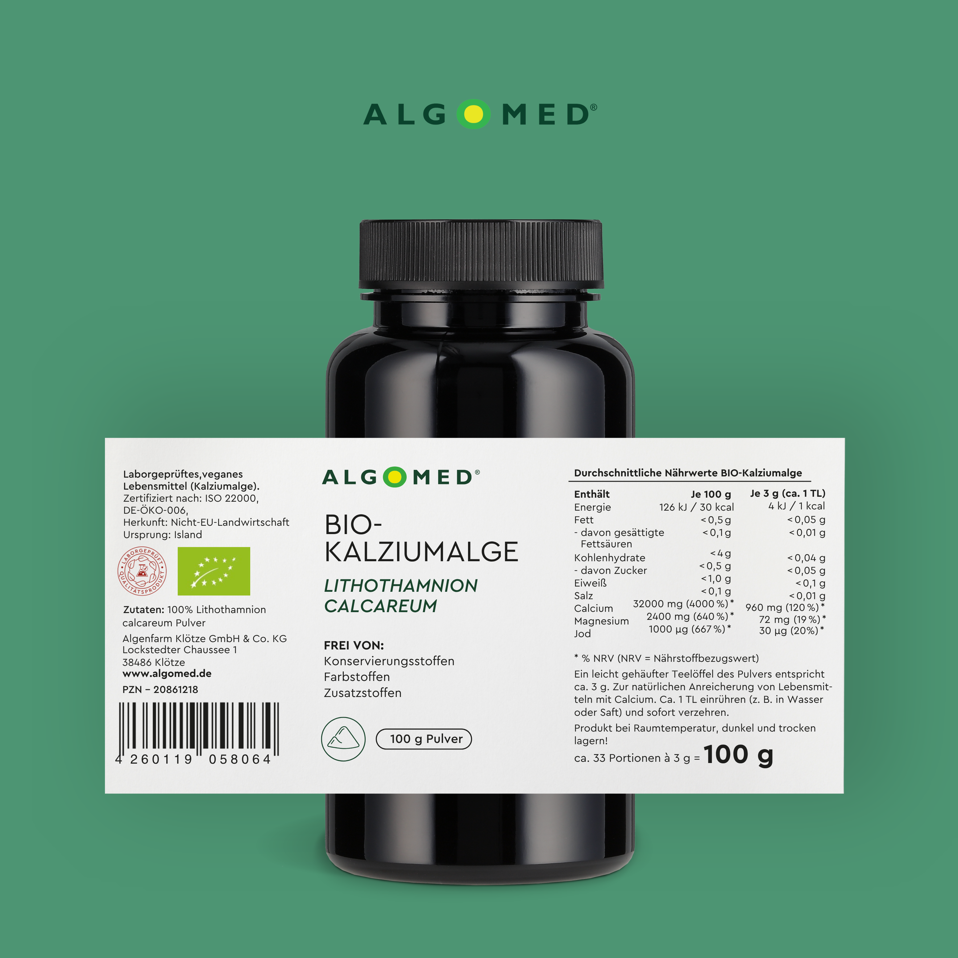 Algomed Bio-Kalziumalge Inhaltstabelle 