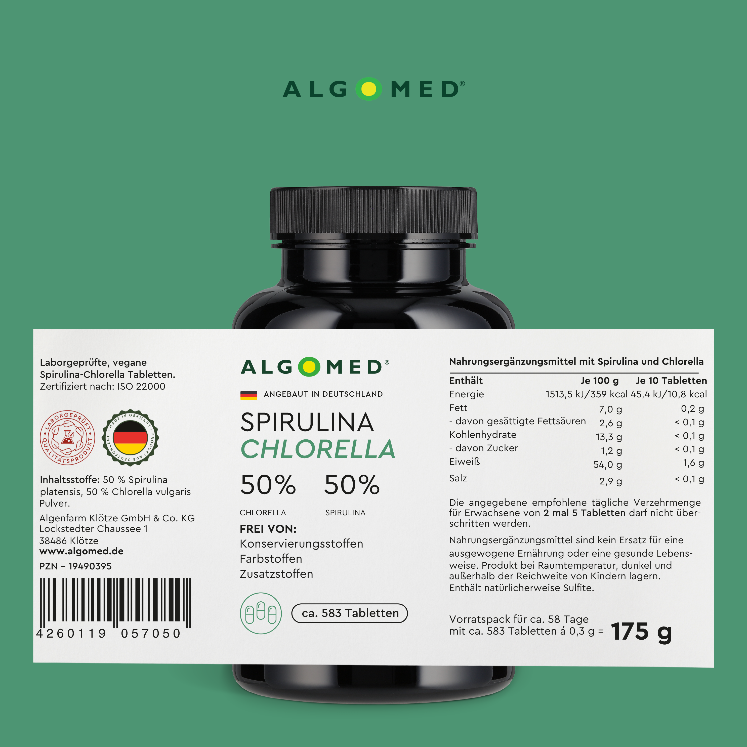 Algomed Chlorella Spirulina Mix Inhaltstabelle 