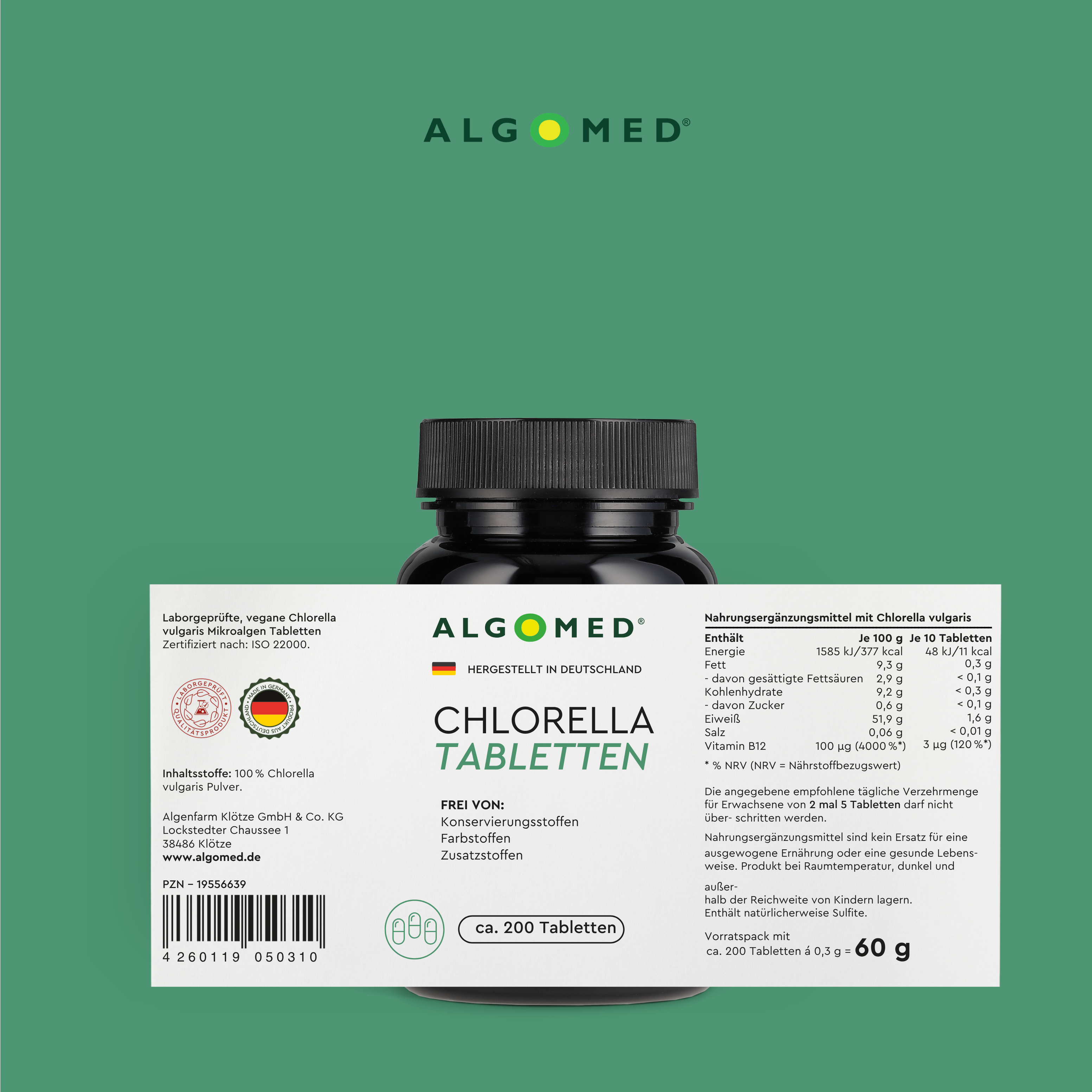 Algomed Chlorella Tabletten 60g Inhaltstabelle