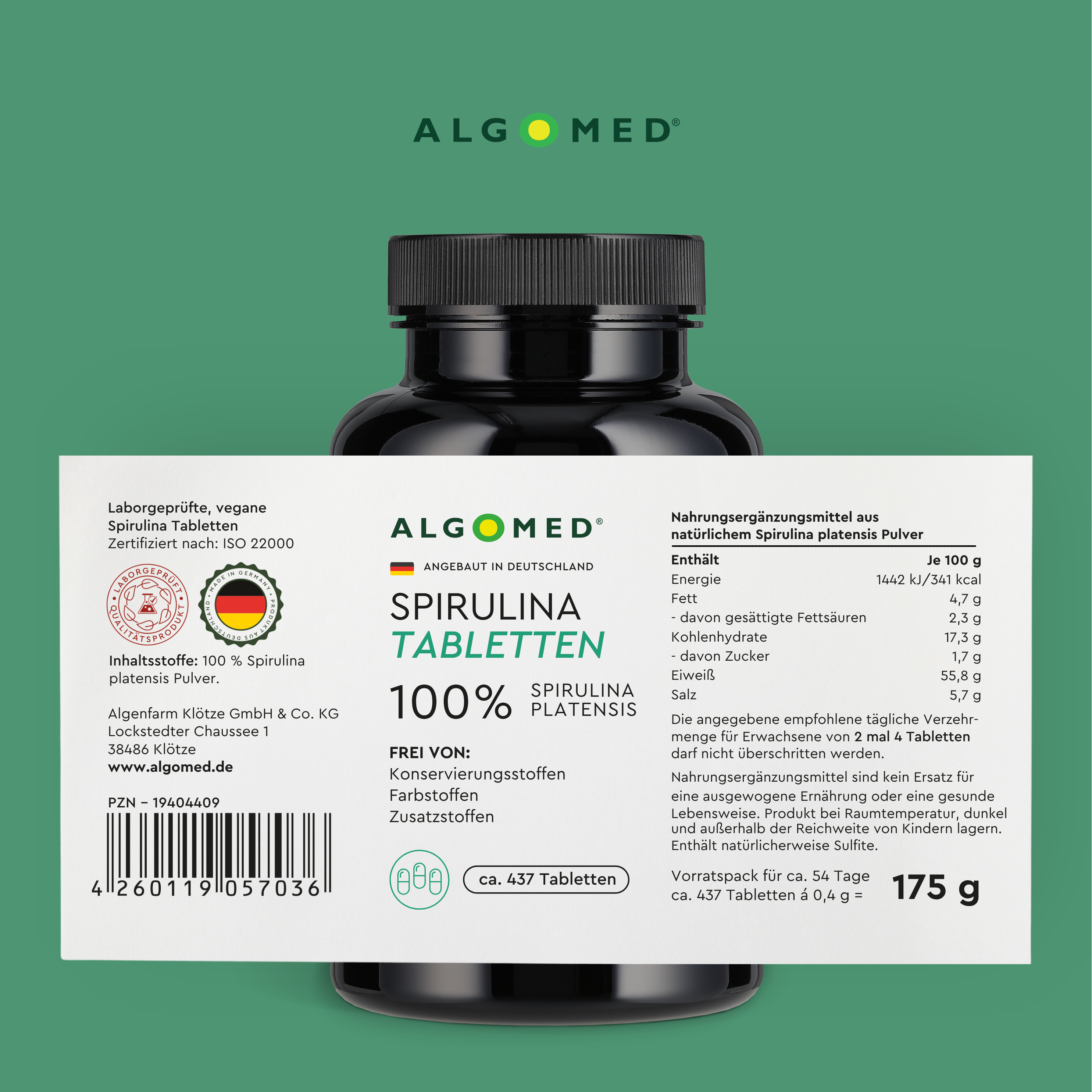 Algomed  Spirulina Tabletten Inhaltstabelle 